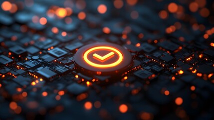 3D search engine icon glowing in a dark digital environment