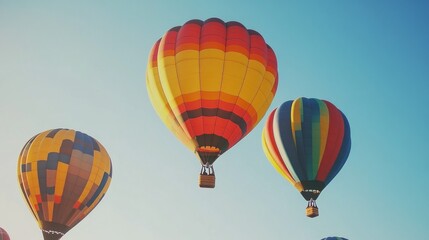 Hot Air Balloon Festival: Colorful Spectacle Against Clear Morning Sky