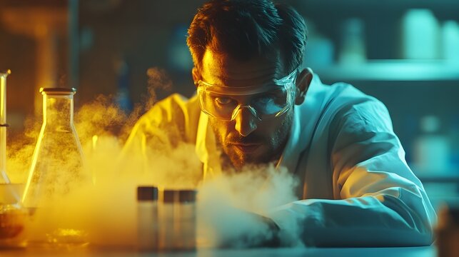 Scientist Cooling Precursor to Observe Behavior at Low Temperatures in 3D Rendered Lab Setting