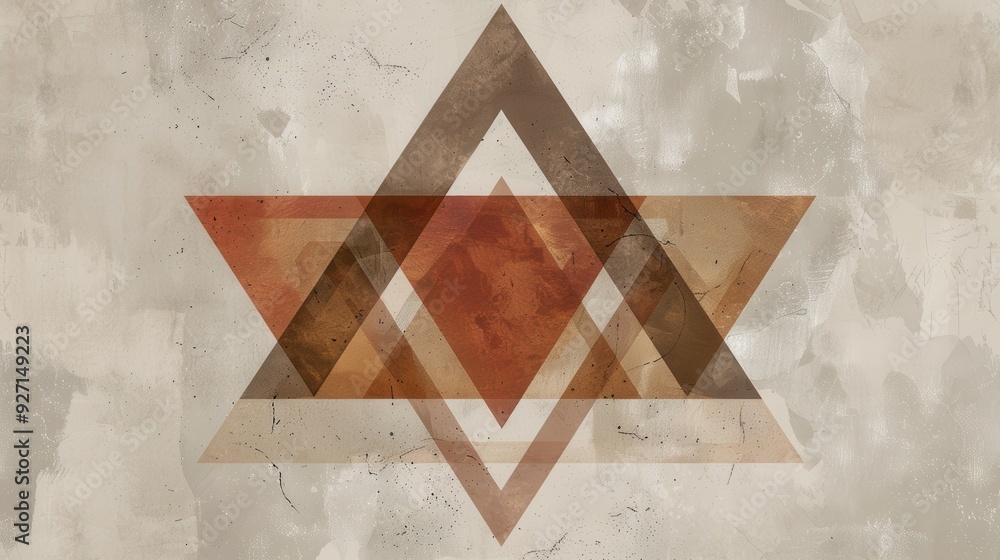 Aufkleber a graphic design featuring a large, six-pointed star composed of overlapping brown and orange triang