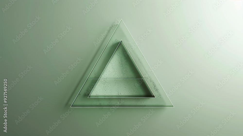 Poster a glass triangle shelf is mounted on a green wall. the shelf is made of three layers of glass, and i