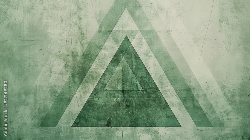 Poster a series of white and green triangles overlap on a textured green background. the triangles are tran
