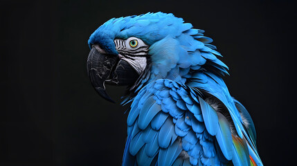 Fototapeta premium Blue macaw parrot illustration artwork with a black background.