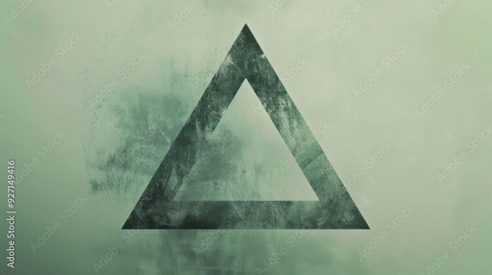 Aufkleber A large, black triangle is centered on a green gradient background. The triangle is outlined in a thick, black line and appears to be made of a rough, textured material. The background is a smooth, bl
