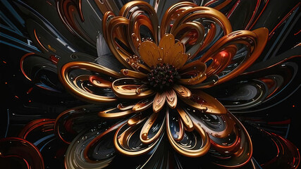 Abstract ornate flowers with black lines and patterns, floral background for design