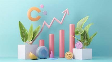 3d illustration sale arrow growing graph icon