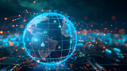 Obraz premium Business Logistics concept, Global business connection technology interface global partner connection of Container Cargo freight ship for Logistic Import Export background, internet of things