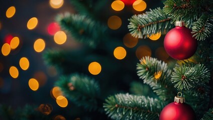 Christmas Tree with Red Balls and Stars