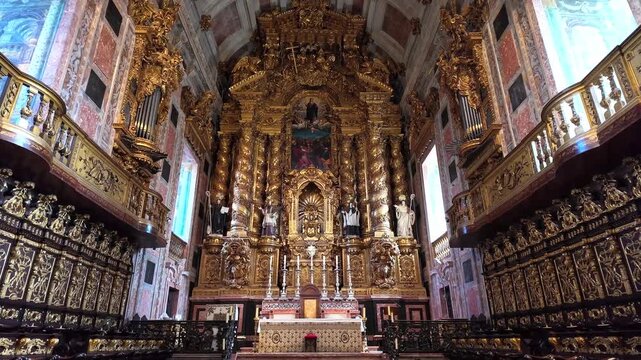 Interior view of the 12th century Porto Cathedral, a Roman Catholic cathedral in the center of the old town district of Porto Portugal.