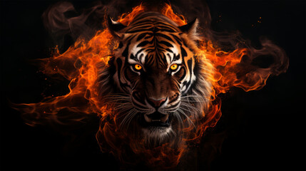 burning big tiger looking on background