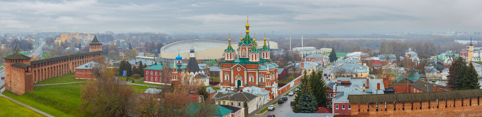 Obraz premium Panoramic aerial view of the historical part of Kolomna town with the Kremlin and churches, Russia