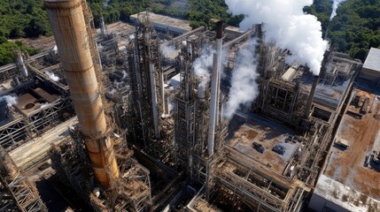 Panoramic view of a sprawling factory complex with multiple buildings