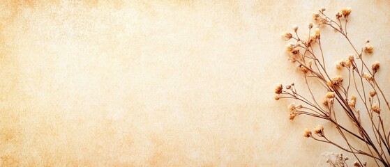 Vintage background with dried flowers on textured beige paper. Perfect for invitations, cards, and scrapbook designs.