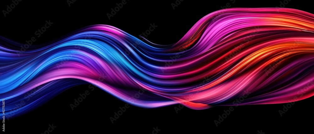 Poster Abstract vibrant colorful wave pattern on black background, representing motion and energy in a modern, artistic style.