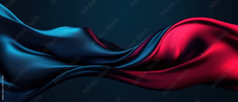 Poster Abstract red and black silk waves flowing harmoniously against a dark background, creating a dynamic and elegant visual effect.