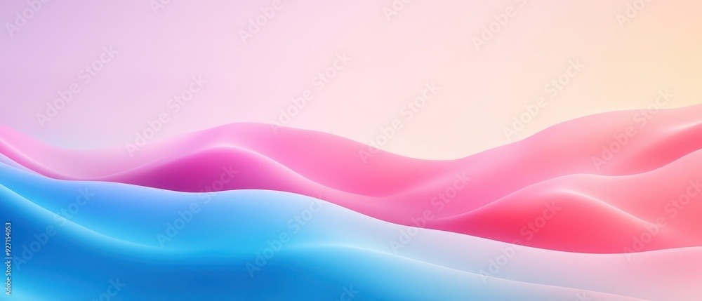 Poster Abstract gradient background with flowing blue and pink waves, creating a soft and calming visual effect, perfect for design and creativity.