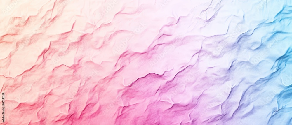 Poster Abstract crumpled paper texture with gradient colors of pink, purple, and blue creating a unique and vibrant background effect.