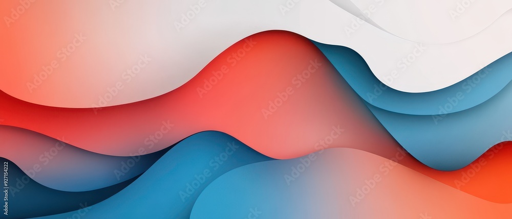 Poster Abstract colorful waves with red, blue, and white gradients, creating a smooth and vibrant flow in an artistic illustration.