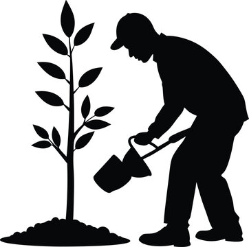 recommend clip art: Man plant tree silhouetteillustration black and white