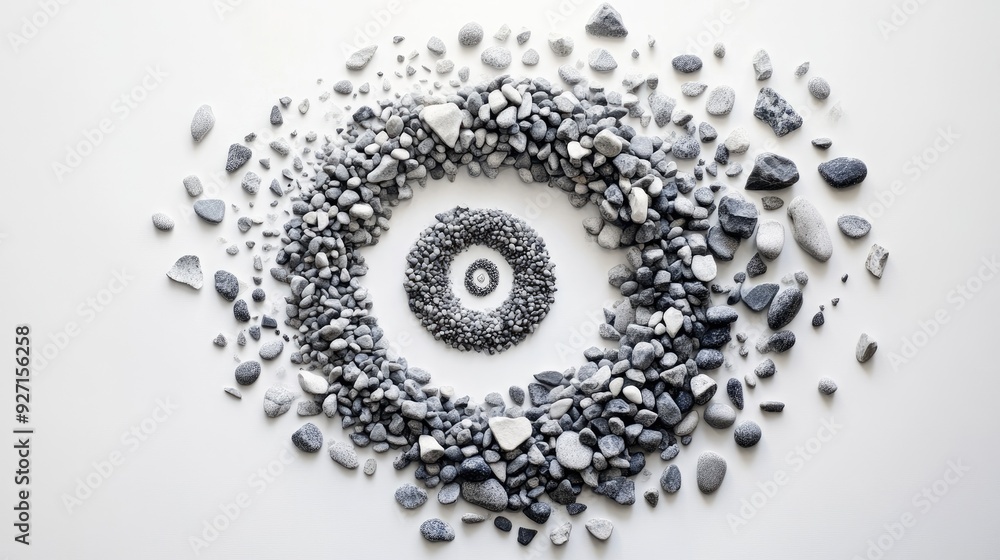 Aufkleber a beautiful spiral of tiny stones, creating a dynamic visual effect against a clean white background