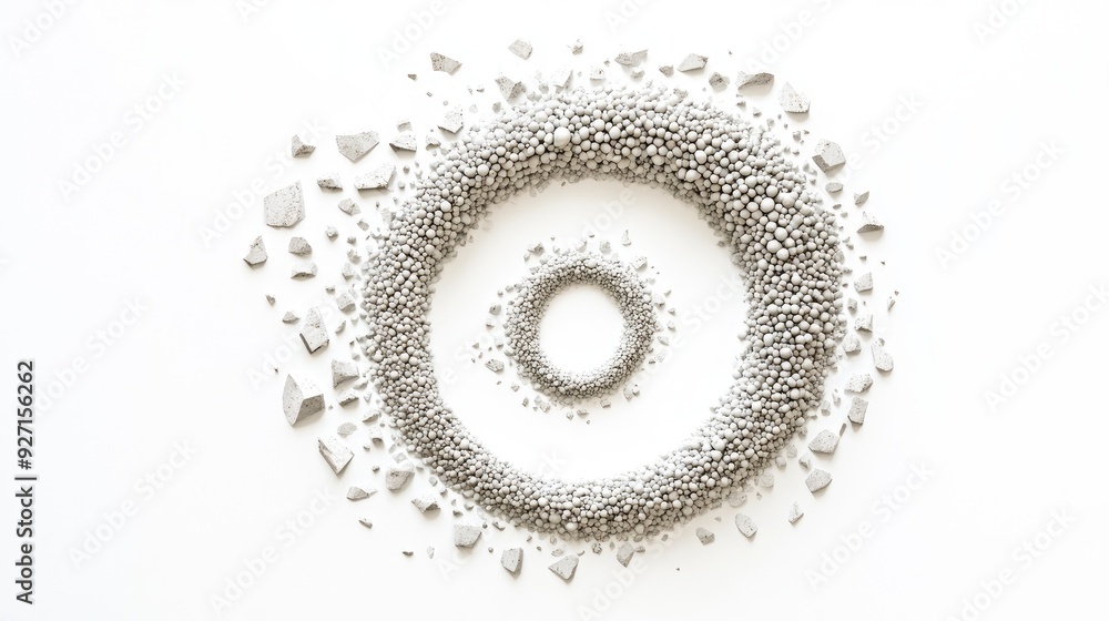 Aufkleber a beautiful spiral of tiny stones, arranged in a dynamic flow on a minimal white background, creatin