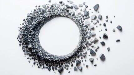 Obraz premium A beautiful spiral of tiny stones, arranged in a dynamic flow on a minimal white background, creating a captivating design