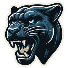 Ferocious roaring panther graphic, dark colors, aggressive expression, sports team logo