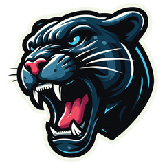 Fierce roaring panther illustration, dark tones, isolated on white background, logo design