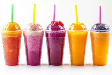 Juices and Floats in Plastic Cup on white background created with Generative AI