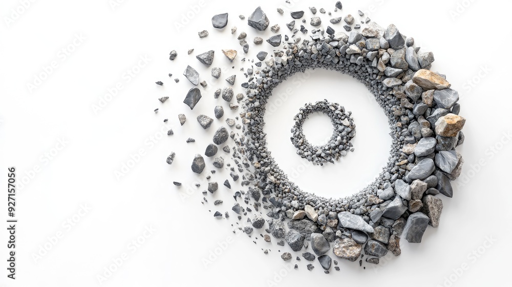 Aufkleber a spiral-shaped matrix of tiny stones, creating a dynamic visual effect against a pure white backgro
