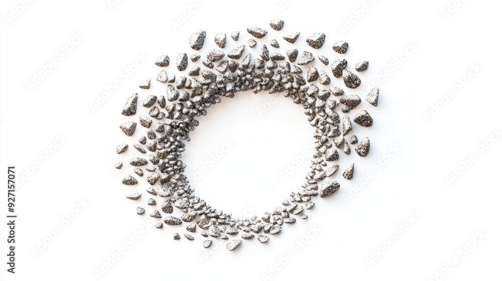 Aufkleber a spiral-shaped matrix of tiny stones, creating a dynamic visual effect against a pure white backgro