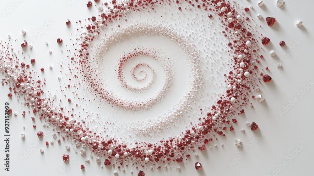 Aufkleber a spiral-shaped matrix of tiny stones, creating a dynamic visual effect against a pure white backgro