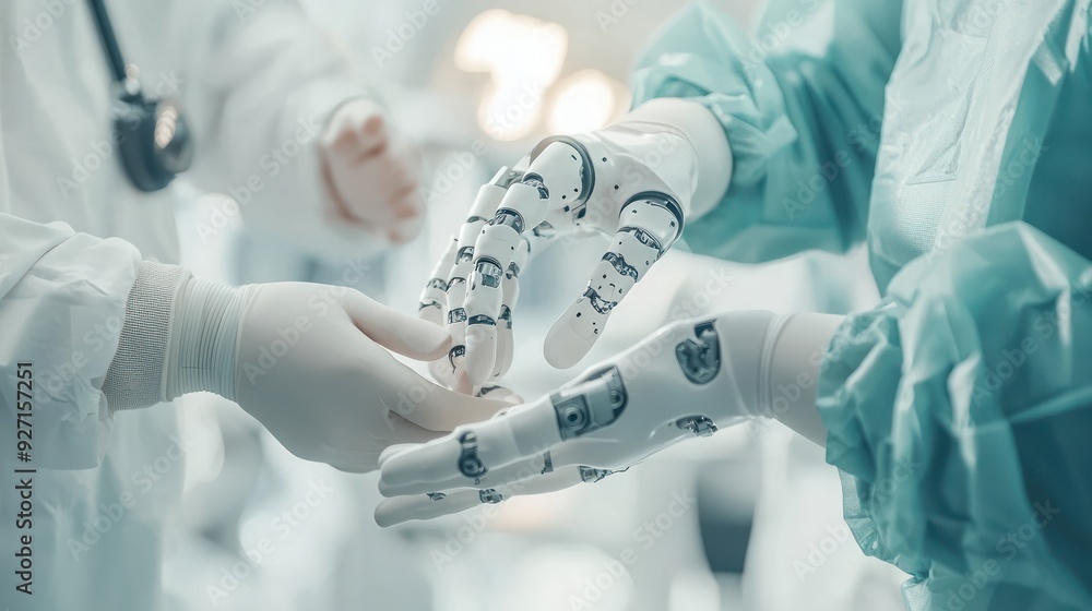 Poster advanced robotic surgery in high-tech operating room, generative ai