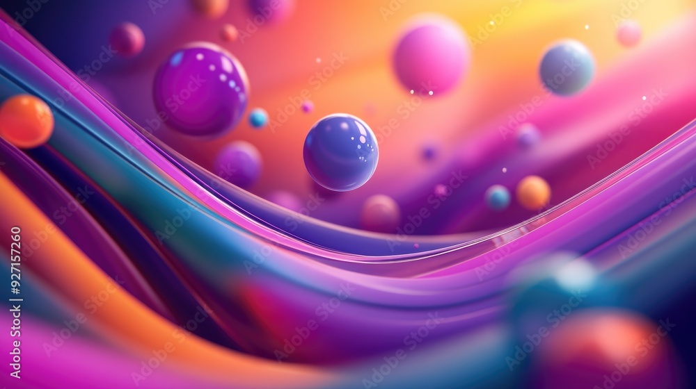 Poster a vibrant 3d abstract design with colorful spheres and smooth lines creating a clean, modern present