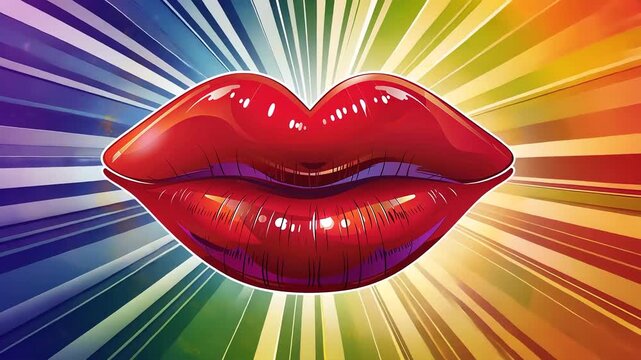 Vibrant pop art lips on colorful burst background