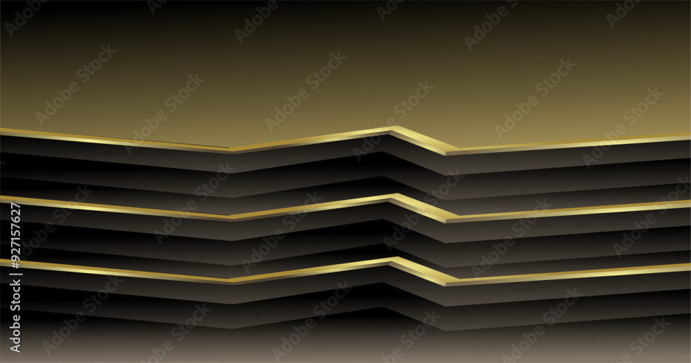 Poster composition of empty space, zig zag lines and geometric abstract fields with gradations of gold, bro