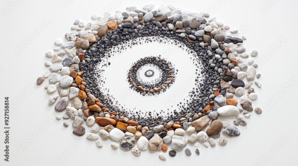 Aufkleber Beautiful tiny stones forming a mesmerizing spiral pattern, creating a dynamic visual effect on a crisp white background