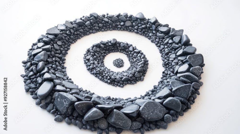 Aufkleber Beautiful tiny stones forming a mesmerizing spiral pattern, creating a dynamic visual effect on a crisp white background