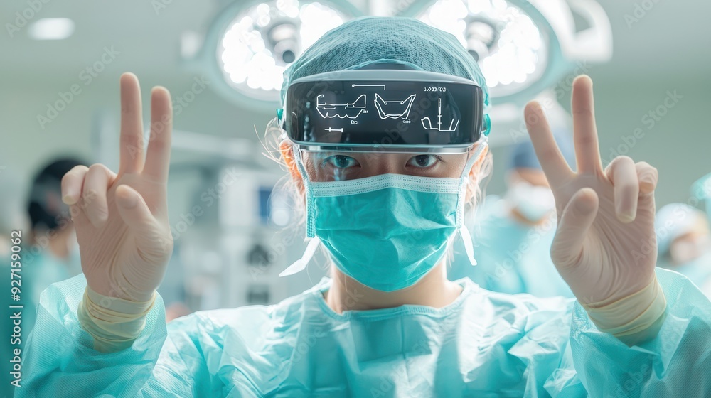 Poster advanced precision surgery: surgeon utilizing ar-guided tools in complex medical procedure, generati