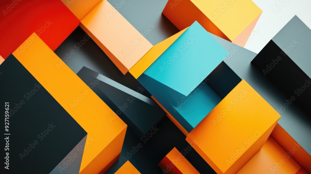 Poster bright and modern 3d abstract art piece with overlapping geometric shapes, designed as a clean and v