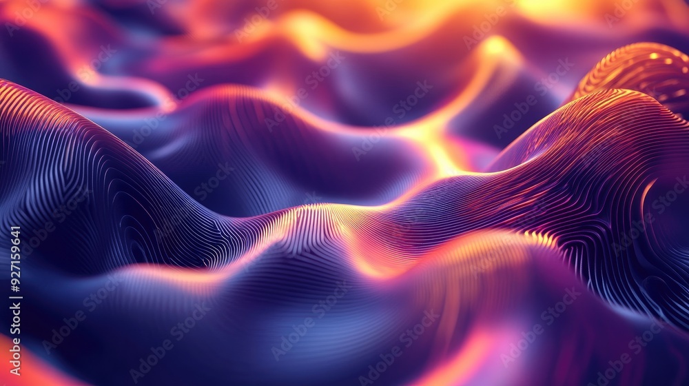 Poster bright and dynamic 3d abstract template with flowing wave forms and geometric shapes for a visually 