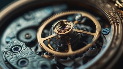 Vintage Pocket Watch Mechanism: A Close-Up Look at Intricate Gears 1