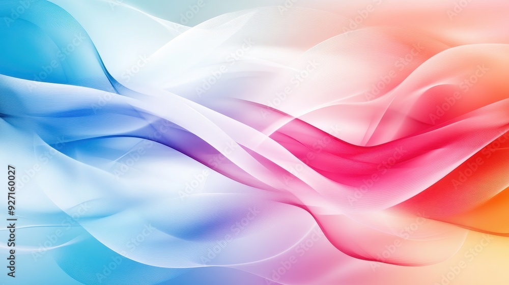 Poster Beautiful abstract pastel gradient background with flowing wave patterns in shades of blue, pink, and orange. Perfect for design and art projects.