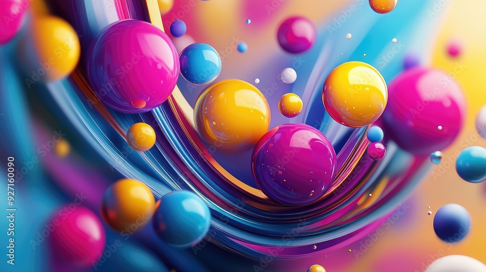 Aufkleber vibrant 3d abstract template with a colorful composition of spheres and lines, perfect for modern an