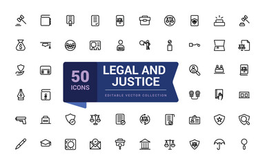 Set of law, justice, legal, judgment line icons. Pixel perfect, minimalistic web and UI icon. Outline icon collections. Editable vector illustration.