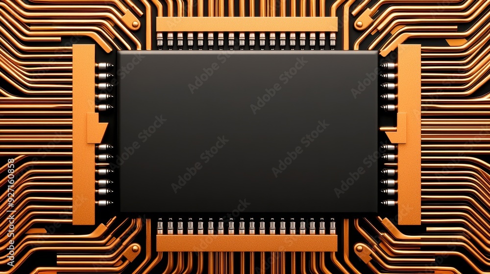 Aufkleber close-up of a circuit board featuring a microchip amidst intricate copper pathways, showcasing advan