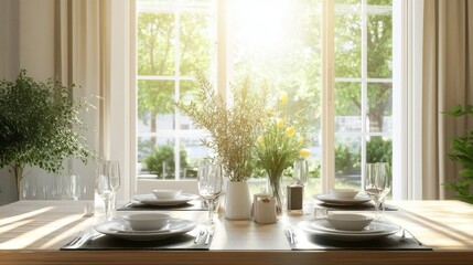 Modern Dining Room with Natural Light & Stylish Table Setting