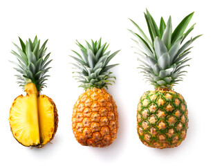 Ananas set isoliert auf wei&szlig;en Hintergrund, Freisteller, Transparent, draufsicht 