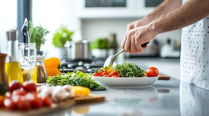 Naklejka premium ## Healthy Cooking: Fresh Ingredients, Modern Kitchen
