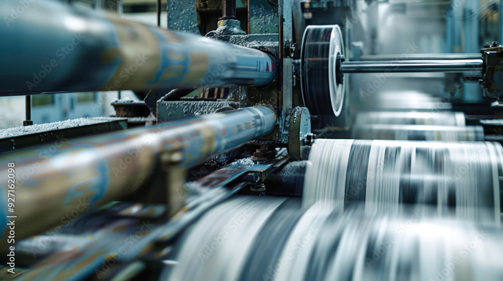 Aufkleber newspaper rolls and printed pages move swiftly through the machinery, showcasing the vibrant workflo